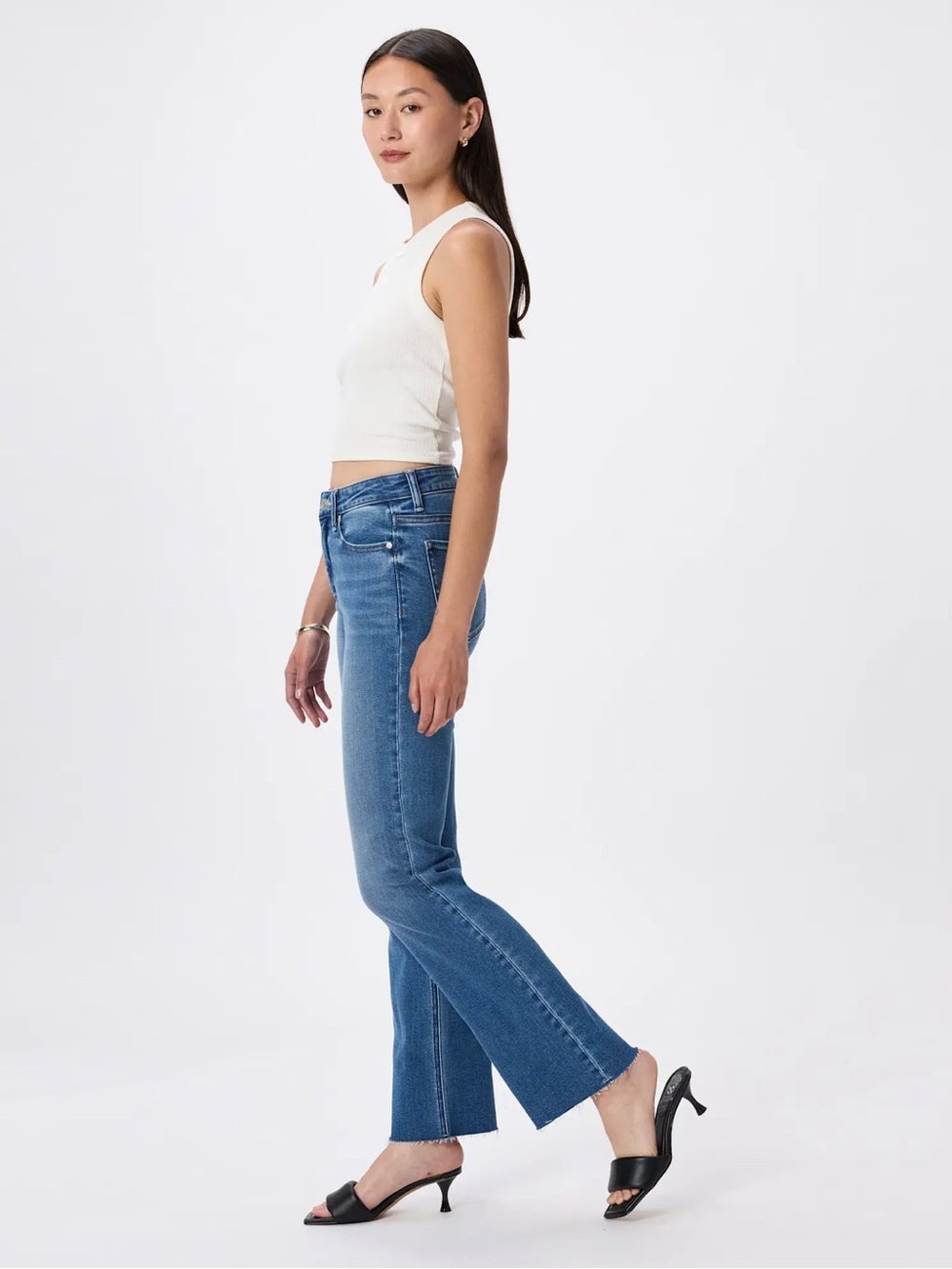 Quince Bella StretchStraight Leg Jeans in Twilight Blue Fray